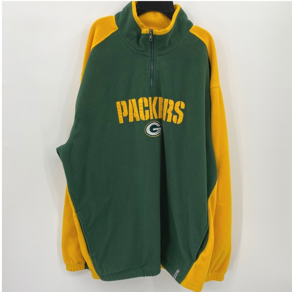 Reebok Green Yellow Packers NFL Fleece Pullover 2XL, Mens, Quarter Zip, Football